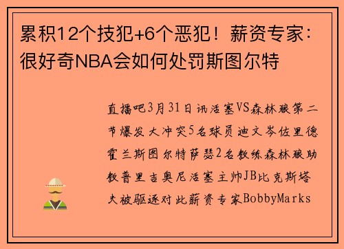 累积12个技犯+6个恶犯！薪资专家：很好奇NBA会如何处罚斯图尔特