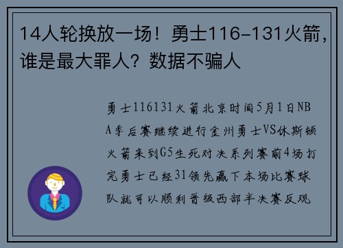 14人轮换放一场！勇士116-131火箭，谁是最大罪人？数据不骗人